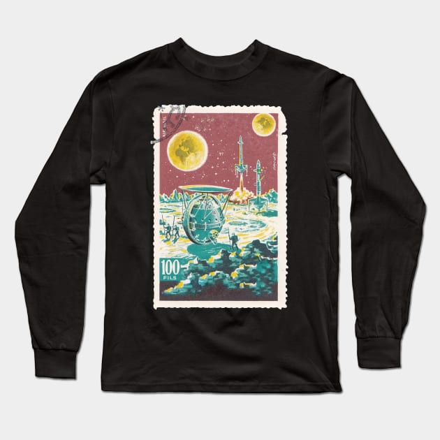 Mission To Mars Sci Fi Vintage Postal Stamp Space Long Sleeve T-Shirt by JMCdesign